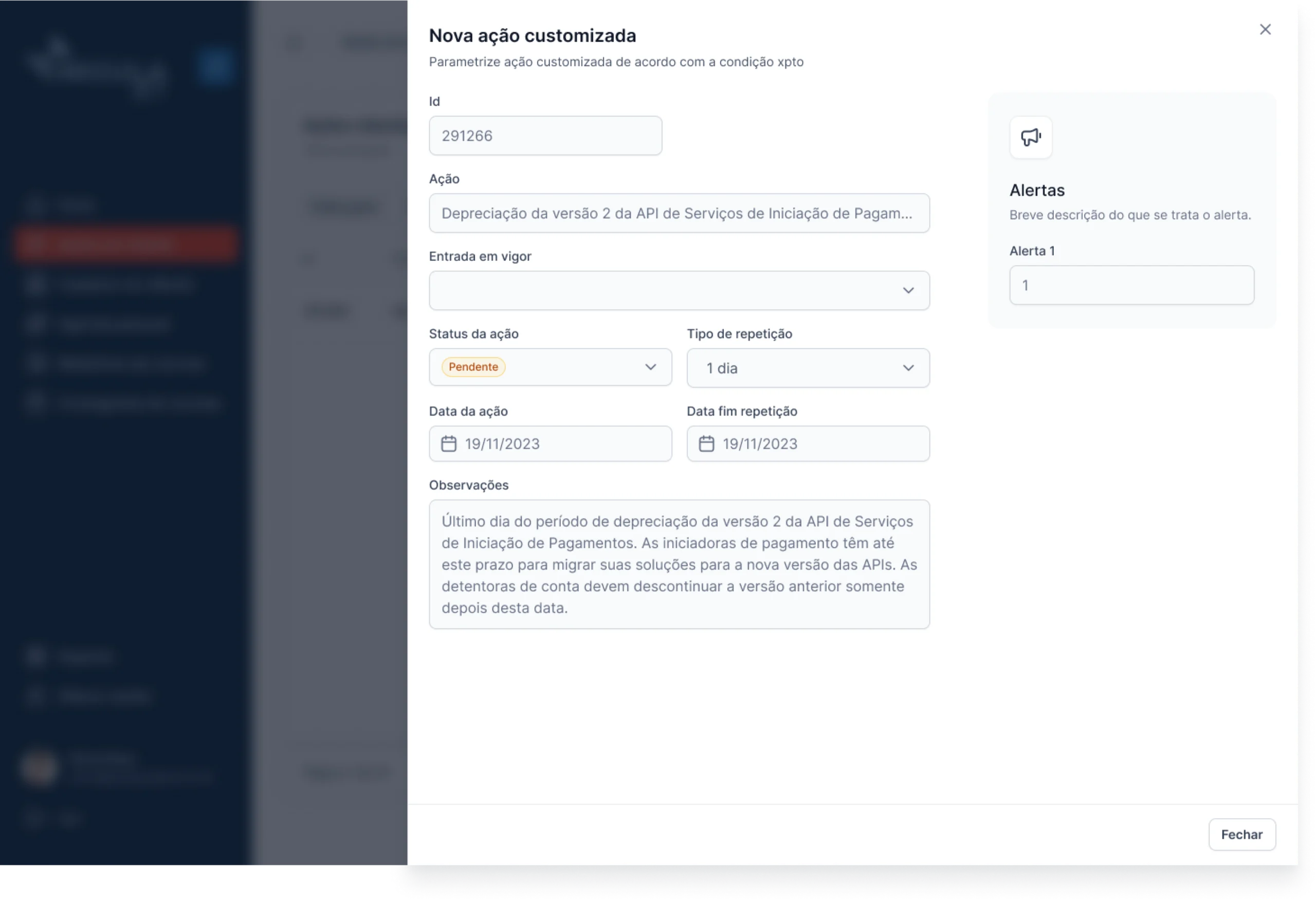 Slide-out — registrar ação